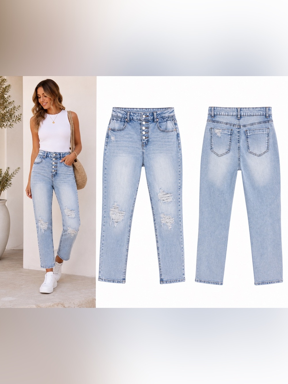 Vanilla Star Distressed Mom Jeans Light Wash Button Fly Size 0